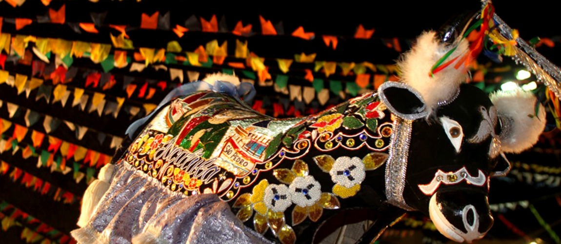 Apresentação colorida e vibrante do Bumba Meu Boi nas ruas de São Luís.